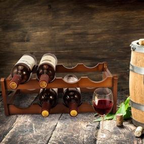 img 1 attached to Бамбуковая винная полка: 2-х уровневая PAMISO вмещает 8 бутылок, идеально подходящих для кладовой, кухни, баров и винных погребов