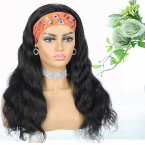 img 2 attached to 12A Brazilian Body Wave Headband Wig With Human Hair For Black Women- 220% Density, 20 Inches, In Color Body Wave