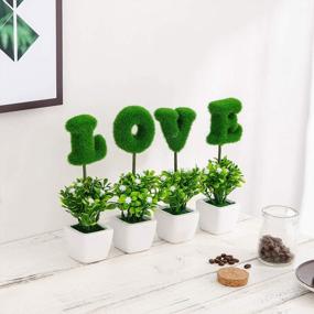 img 2 attached to Love Letters Set Of 4 - Artificial Plants Flowers Sculpted Tabletop Decoration With White Ceramic Pots | Perfect Gift For Valentine'S Day, Wedding & Home (Greensquare)