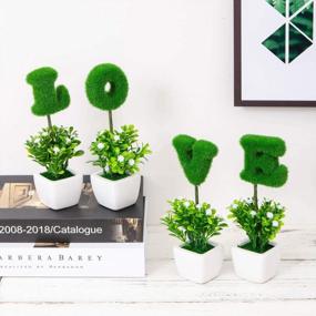 img 1 attached to Love Letters Set Of 4 - Artificial Plants Flowers Sculpted Tabletop Decoration With White Ceramic Pots | Perfect Gift For Valentine'S Day, Wedding & Home (Greensquare)