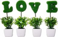 love letters set of 4 - artificial plants flowers sculpted tabletop decoration with white ceramic pots | perfect gift for valentine's day, wedding & home (greensquare) logo