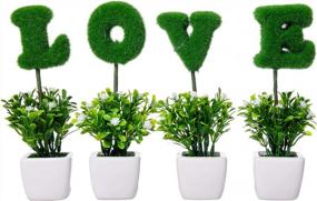 img 4 attached to Love Letters Set Of 4 - Artificial Plants Flowers Sculpted Tabletop Decoration With White Ceramic Pots | Perfect Gift For Valentine'S Day, Wedding & Home (Greensquare)