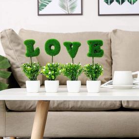 img 3 attached to Love Letters Set Of 4 - Artificial Plants Flowers Sculpted Tabletop Decoration With White Ceramic Pots | Perfect Gift For Valentine'S Day, Wedding & Home (Greensquare)