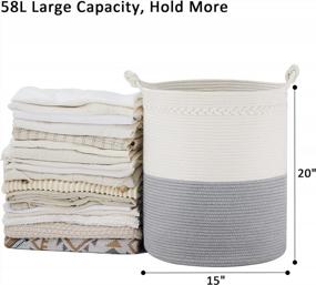 img 2 attached to 58L Woven Laundry Hamper With Knot Handles: Cotton Rope Basket For Blankets, Toys & Towels - Grey