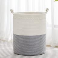 58l woven laundry hamper with knot handles: cotton rope basket for blankets, toys & towels - grey logo