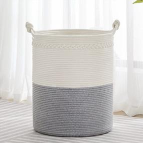 img 4 attached to 58L Woven Laundry Hamper With Knot Handles: Cotton Rope Basket For Blankets, Toys & Towels - Grey