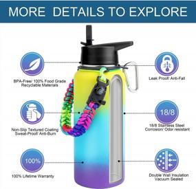 img 1 attached to Stainless Steel Vacuum Insulated Water Bottle With Wide Mouth Straw Lid & Handle, 18/8 Leakproof BPA Free Travel Mug Jug (22Oz, 32Oz, 40Oz, 64Oz, 128Oz)