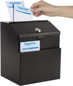img 4 attached to KYODOLED Металлическая коробка для предложений с замком Настенная урна для голосования Ящик для пожертвований Коробка для ключей с 50 бесплатными карточками для предложений 8.5HX 5.9WX 7.3L Inch Black