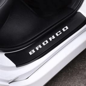 img 4 attached to Enhance and Protect Your Bronco's Door Sills with JEYODA Carbon Fiber Vinyl Sticker Scuff Plate Guards (WHITE)