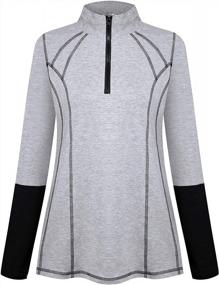 img 4 attached to Women'S Athletic Sweatshirts With Thumb Holes For Fitness, Yoga & Running - Long Sleeve Half Zip Tops By MOQIVGI