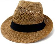 women's classic straw fedora summer short brim panama sun hat logo