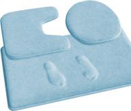 light blue memory foam 3-piece bath mat set - 20x31 inch floor rug, 20x22 inch u-shaped contour rug and toilet lid cover - non slip & absorbent for bathroom. logo