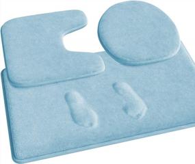 img 4 attached to Light Blue Memory Foam 3-Piece Bath Mat Set - 20X31 Inch Floor Rug, 20X22 Inch U-Shaped Contour Rug And Toilet Lid Cover - Non Slip & Absorbent For Bathroom.