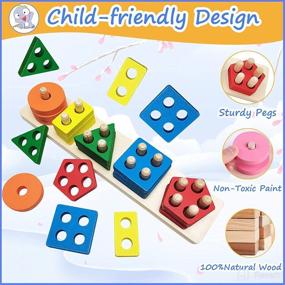 img 1 attached to 🧩 Montessori Wooden Sorting and Stacking Toys: Educational Sensory Toys for 1-5 Year Old Boys and Girls