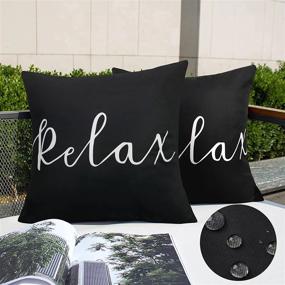img 4 attached to Outdoor Waterproof Pillow Covers 18X18 - Set Of 2 Black & White Relax Throw Pillow Covers Decorative Patio Furniture Cushion Cases