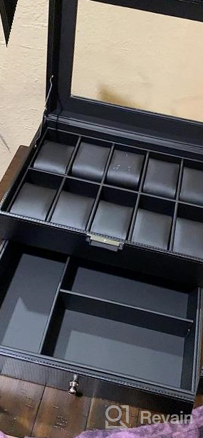 img 1 attached to Keep Your Watches Safe And Organized With BEWISHOME'S 10-Slot Watch Box - Black PU Leather, Real Glass Top, And Valet Drawer Included! review by Harel Leary