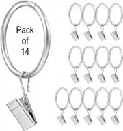 14 pack curtain rings with clips, heavy duty drapery clip hangers 1.65 inch diameter for 5/8 to 1 inch rods - rustproof metal silver logo