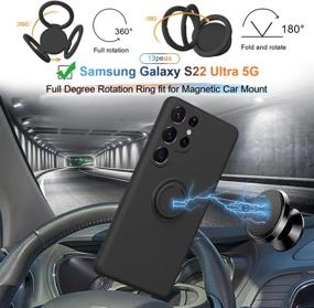 img 3 attached to 13peas Silicone Case with 360° Rotatable Ring Kickstand, Compatible with Samsung Galaxy S22 Ultra (5G 2022 Release), Supports Magnetic Car Mount and Includes Strap - Protective Cover (Black)