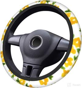 img 2 attached to 🌼 White & Yellow Floral Steering Wheel Cover for Women - Soft Anti-Slip Protector for Car Interior - Universal Fit for SUVs & Trucks - 15 Inches - Trendy Car Accessories!