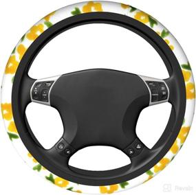 img 3 attached to 🌼 White & Yellow Floral Steering Wheel Cover for Women - Soft Anti-Slip Protector for Car Interior - Universal Fit for SUVs & Trucks - 15 Inches - Trendy Car Accessories!