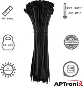 img 3 attached to 🔗 APTronix 10 Inch Black Nylon Zip Ties - 250 Premium Heavy Duty Cable Ties for Secure Wire Management