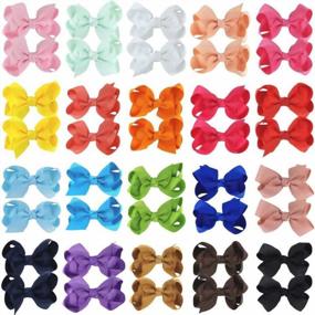 img 3 attached to Set Of 80 Baby Girls' Grosgrain Boutique Hair Bows Clips In Solid Colors - 3 Inch Ribbon Clips For Infants, Toddlers, Kids, And Teens - Includes 40 Pairs