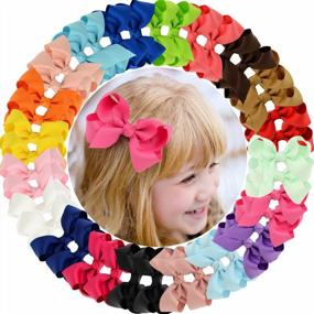 img 4 attached to Set Of 80 Baby Girls' Grosgrain Boutique Hair Bows Clips In Solid Colors - 3 Inch Ribbon Clips For Infants, Toddlers, Kids, And Teens - Includes 40 Pairs