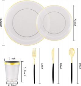 img 3 attached to Supernal 180Pcs Black Plastic Dinnerware Set,Black Plastic Plates,Clear Plastic Plates With Gold Rim,Gold Plastic Silverware,Black Clear Gold Cups For Christmas, Thanksgiving, Halloween