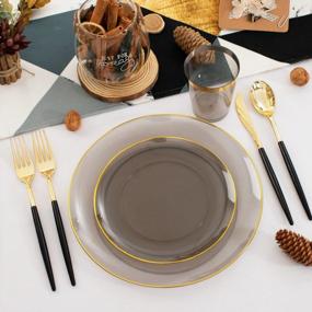 img 1 attached to Supernal 180Pcs Black Plastic Dinnerware Set,Black Plastic Plates,Clear Plastic Plates With Gold Rim,Gold Plastic Silverware,Black Clear Gold Cups For Christmas, Thanksgiving, Halloween