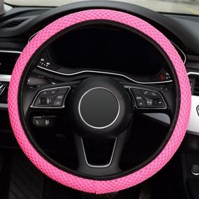 img 2 attached to 🚗 ZHOL Pink Steering Wheel Cover - Universal 15 Inch Elastic Stretch Microfiber Breathable Ice Silk - Anti-Slip Car Accessory for Women and Men - Easy to Carry