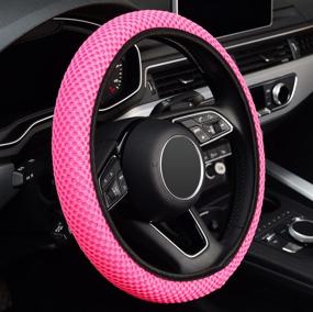 img 3 attached to 🚗 ZHOL Pink Steering Wheel Cover - Universal 15 Inch Elastic Stretch Microfiber Breathable Ice Silk - Anti-Slip Car Accessory for Women and Men - Easy to Carry