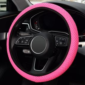 img 1 attached to 🚗 ZHOL Pink Steering Wheel Cover - Universal 15 Inch Elastic Stretch Microfiber Breathable Ice Silk - Anti-Slip Car Accessory for Women and Men - Easy to Carry