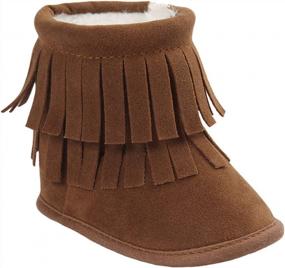 img 4 attached to Dark Brown Leather Double Fringe Baby Snow Boots - Toddler Moccasin Boot Size L
