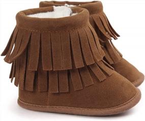 img 3 attached to Dark Brown Leather Double Fringe Baby Snow Boots - Toddler Moccasin Boot Size L