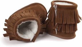 img 1 attached to Dark Brown Leather Double Fringe Baby Snow Boots - Toddler Moccasin Boot Size L