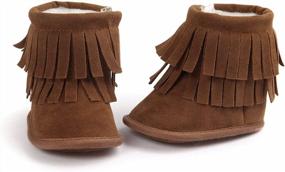 img 2 attached to Dark Brown Leather Double Fringe Baby Snow Boots - Toddler Moccasin Boot Size L