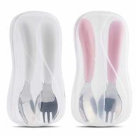 bpa free kirecoo 2 set toddler utensils, stainless steel forks and spoons flatware set with travel carrying cases for self feeding - white & pink логотип
