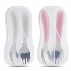 img 4 attached to BPA Free Kirecoo 2 Set Toddler Utensils, Stainless Steel Forks And Spoons Flatware Set With Travel Carrying Cases For Self Feeding - White & Pink