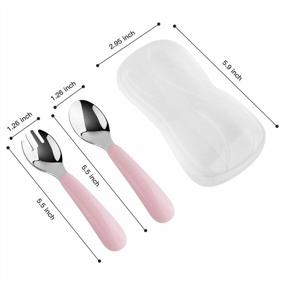 img 3 attached to BPA Free Kirecoo 2 Set Toddler Utensils, Stainless Steel Forks And Spoons Flatware Set With Travel Carrying Cases For Self Feeding - White & Pink