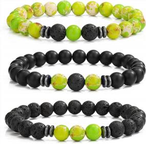 img 4 attached to Matte Lava Rock Volcanic Stone Beaded Bracelet For Men, Women - Elegant Stretch Fashion Jewelry From MengPa