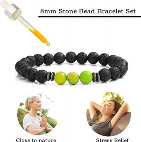 img 2 attached to Matte Lava Rock Volcanic Stone Beaded Bracelet For Men, Women - Elegant Stretch Fashion Jewelry From MengPa