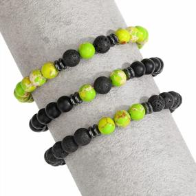 img 1 attached to Matte Lava Rock Volcanic Stone Beaded Bracelet For Men, Women - Elegant Stretch Fashion Jewelry From MengPa