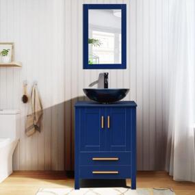 img 3 attached to Puluomis 24-дюймовый туалетный столик для ванной комнаты с синей стеклянной раковиной, синий современный деревянный светильник, подставка для тумбы с зеркалом