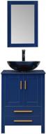 puluomis 24-inch bathroom vanity with blue glass sink, blue modern wood fixture stand pedestal cabinet with mirror logo