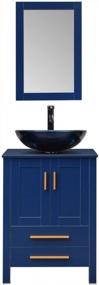 img 4 attached to Puluomis 24-дюймовый туалетный столик для ванной комнаты с синей стеклянной раковиной, синий современный деревянный светильник, подставка для тумбы с зеркалом