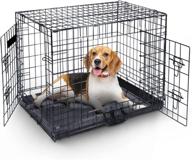 36-inch folding metal dog crate with 2 doors (front & side), chew-resistant plastic base tray & carrier handle – pet crates for small, medium & large dogs – ideal for puppy training - black logo