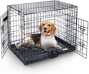 img 4 attached to 36-Inch Folding Metal Dog Crate with 2 Doors (Front & Side), Chew-Resistant Plastic Base Tray & Carrier Handle – Pet Crates for Small, Medium & Large Dogs – Ideal for Puppy Training - Black