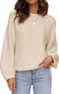 zesica loose knit sweater with lantern sleeves and soft ribbed texture - casual women's pullover top in solid colors, with crew neck logo