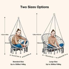 img 1 attached to Greenstell Swing Hanging Chair, Hold Up To 350LBS/158KG Hammock Chair With Hanging Kits And Removable & Washable Cushion, Cotton Rope Macrame Swing Chair For Outdoor, Indoor, Grey