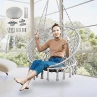 greenstell swing hanging chair, hold up to 350lbs/158kg hammock chair with hanging kits and removable & washable cushion, cotton rope macrame swing chair for outdoor, indoor, grey logo